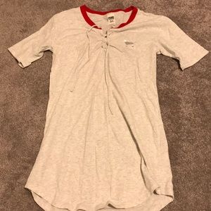 VS pink nightgown gray with red neck iridescent